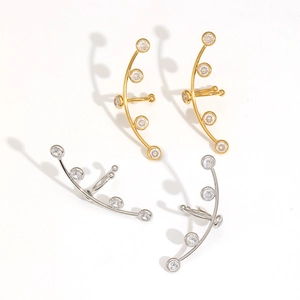 18K gold and silver plated zircon ear cuffs set with minimalist curved metal design