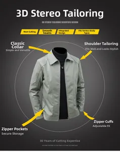 Détails du col à revers, de l'épaule 3D et des poches zippées sur cette veste en simili cuir