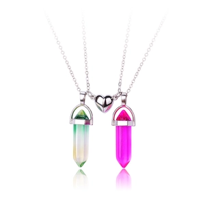Couples friendship necklaces with hexagonal crystal pendants and magnetic heart