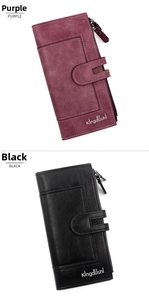 Detailed interior of PU leather long wallet with card slots and a metal zipper compartment