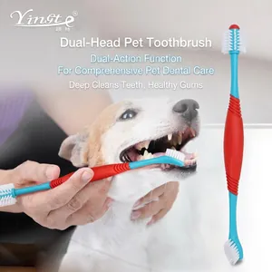 Double Headed Pet Toothbrush Long Handle Anti Slip Rubber Plastic Soft Bristles For Dogs Cats Oral Dental Cleaning