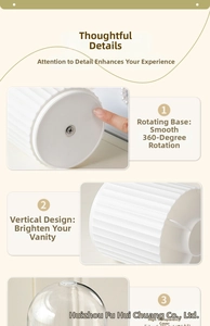 Detail of 360-degree rotating makeup brush holder with dustproof lid and vertical textures