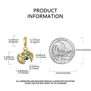 Detailed size chart of a honey jar charm with 925 silver and blue enamel accents