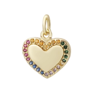 Golden heart pendant with vibrant multicolor zircon stones for DIY jewelry making