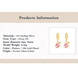 Detailed specifications for S925 sterling silver pomegranate earrings with size info