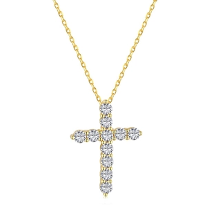 Elegante collana a croce in argento sterling s925 dorato con brillanti zirconi cubici