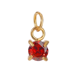 Exquisite 18k gold plated stainless steel pendant with round red birthstone and claw setting