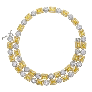 Detail view of 8mm round and rectangular cubic zirconia necklace with silver clasp