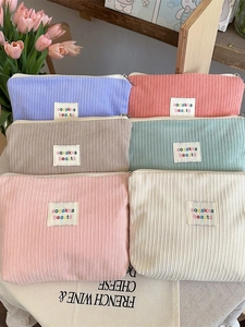 Retro Corduroy Makeup Bag Large Capacity Travel Toiletry Organizer Solid Color Canvas Lining Zipper Pouch For Women