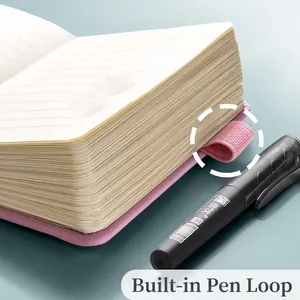 Pink A7 mini pocket notebook with thickened ruled paper and elastic pen holder loop