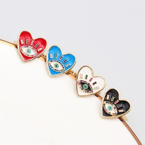 Evil Eye Heart Ring Copper Micro Pave Zirconia Enamel Colorful Bohemian Style Adjustable Open Finger Jewelry For Women