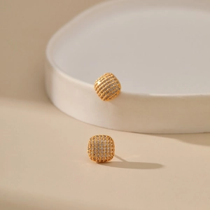 Elegant 18K gold plated square stud earrings with pave-set cubic zirconia stones