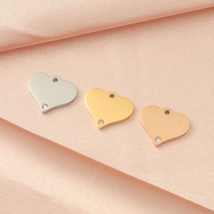 Polished titanium steel heart charms with crystals in silver gold and rose gold