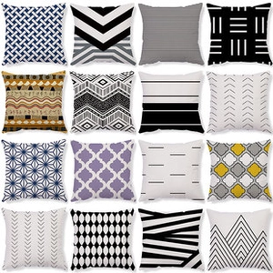 Collection of 16 decorative pillow covers with geometric patterns in black and grey
