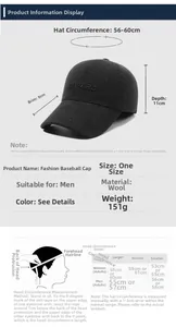 Detailed size chart for men's winter wool baseball cap with head measurement guide