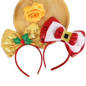 Festive Christmas sequined bow headbands for kids holiday party costume hair accessories