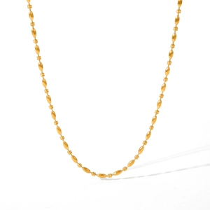 18K gold plated stainless steel necklace with minimalist oval bead chain link design