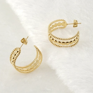 Boucles d'oreilles créoles en acier plaqué or 18K avec perles multicouches et disques
