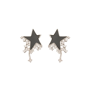 Elegant silver tassel earrings with black star pendant and sparkling crystals