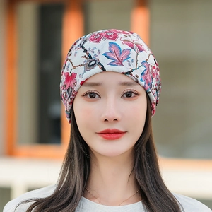 Breathable floral print turban hat for women, lightweight summer slouchy beanie style