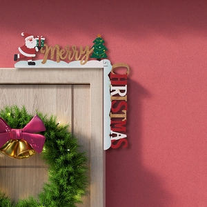 Wooden Merry Christmas letter door frame corner ornament with Santa and tree
