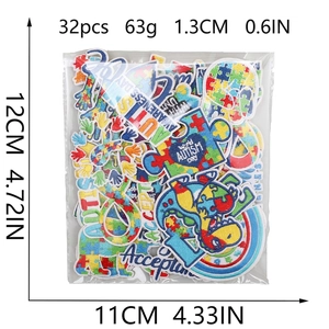32-piece autism awareness embroidery patch set with colorful puzzle pieces and hearts