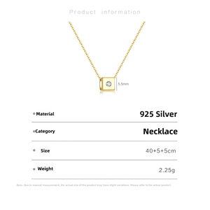 Detailed specs of S925 silver square zircon necklace with 40+5+5cm chain and 5.5mm pendant