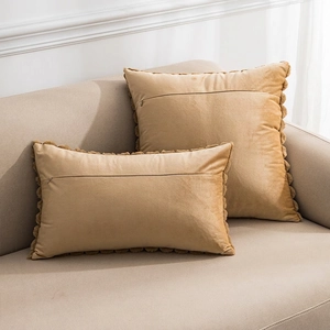 Soft faux rabbit fur throw pillow cover with plaid texture and ruffled decorative edges