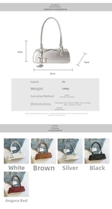 Detailed technical specifications for the PU leather underarm bag with dimensions and five color options