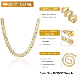 14mm Gold 18K plattierte Panzerkette für Herren mit über 800 Labor-Diamanten