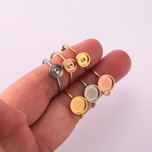 Adjustable mirror-polished stainless steel ring base with flat disc for DIY jewelry making