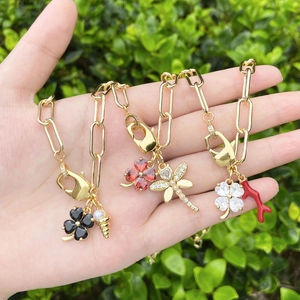 Hanger Ketting Koper Echt Verguld Zirkoon Klavertje Vier Libel Zeester Paperclip Ketting Elegante Sieraden