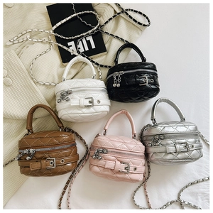 Quilted mini handbags for girls in black white brown pink and silver with chain straps