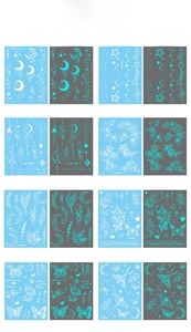 Set tatuaggi luminosi con mandala bianchi che mostrano l'effetto luminoso diurno e notturno