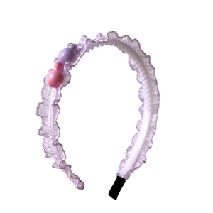 Kids cute purple lace headband with ruffle design and colorful beads for girls