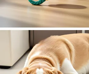 Detailopname van een groen gevlochten katoenen touwspeeltje voor honden om te kauwen en bijten