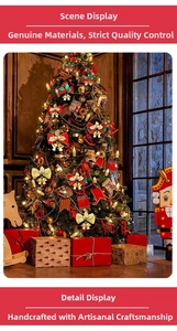 Festive Christmas scene with bells, bows, ornaments, and a Nutcracker under the tree