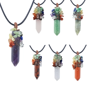 Tree Of Life Crystal Hexagonal Column Pendant Necklace Natural Gemstone Wire Wrapped Healing Jewelry For Women Men