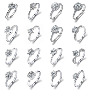 Macro shot of S925 sterling silver rings with faceted cubic zirconia in various styles