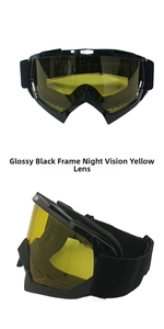 Detail of ski goggles with bright black frame and yellow night vision lenses