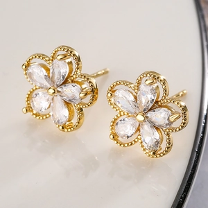 Elegant Flower Star Butterfly Stud Earrings Micro Pave Zircon Copper Gold Plated Fashion Jewelry For Women