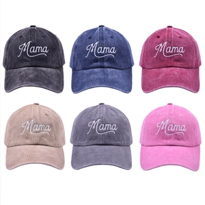 Distressed cotton baseball caps with Mama embroidery in six assorted vintage colors