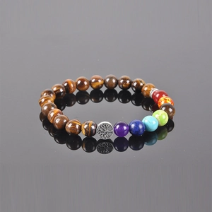 Tiger eye and seven chakra stone tree of life bracelet with colorful round beads