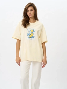 Damen T-Shirt Aus Reiner Baumwolle Mit Zitronen Blumendruck Botanischer Garten Rom Lockerer Ausschnitt Kurzarm Sommertop