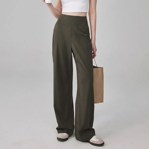 Pantalon de yoga olive taille haute à jambes larges pour la course et le sport