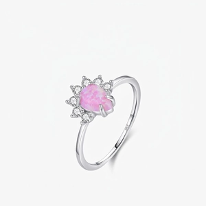 925 Sterling Silver Ring Pink Pear Cut Opal White Zircon Crown Shape Jewelry For Women Elegant
