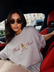 Γυναικείο Oversized T-Shirt Βαμβακερό Rich Soul Print American Vintage Streetwear Κοντομάνικο Στρογγυλή Λαιμόκοψη Τοπ