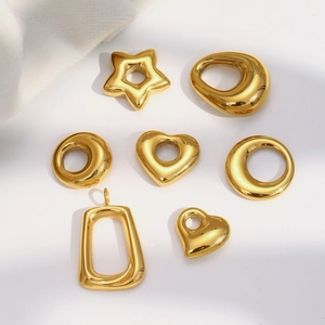 Geometric Hollow Pendants 18K Gold Plated Stainless Steel Minimalist Heart Star Round For DIY Jewelry Making