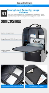 Detail view of business laptop backpack showing interior compartments for 15 inch computers