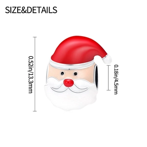Santa Claus charm bead in silver-plated copper with size specifications in inches and mm